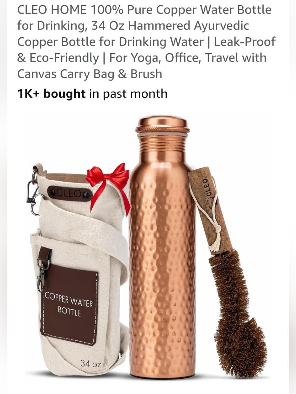CLEO Copper Water Bottle With Canvas Holder